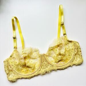 NEW SKARLETT BLUE X  FREE PEOPLE Yellow Nude Tan Sheer Lace Underwire Bra 32C